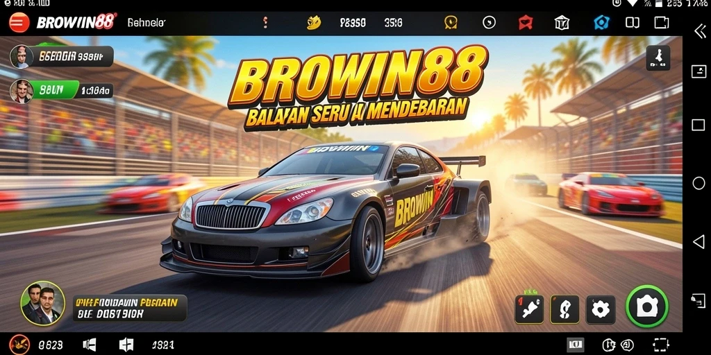 Gameplay BROWIN88 menampilkan balapan seru di trek yang bervariasi.