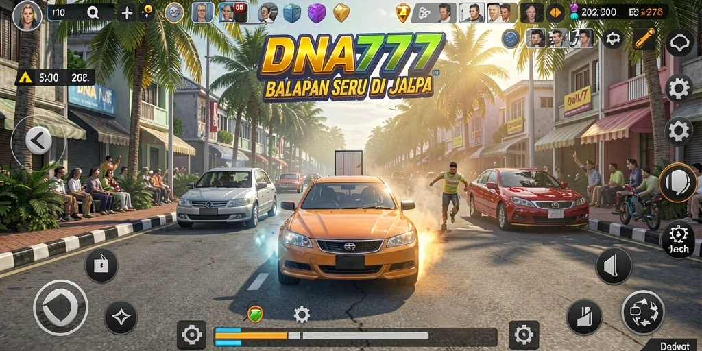 Screenshot menampilkan aksi balapan menegangkan di DNA777.