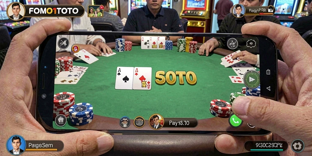 Tampilan screenshot utama FOMOTOTO menampilkan intensitas permainan Poker yang seru.