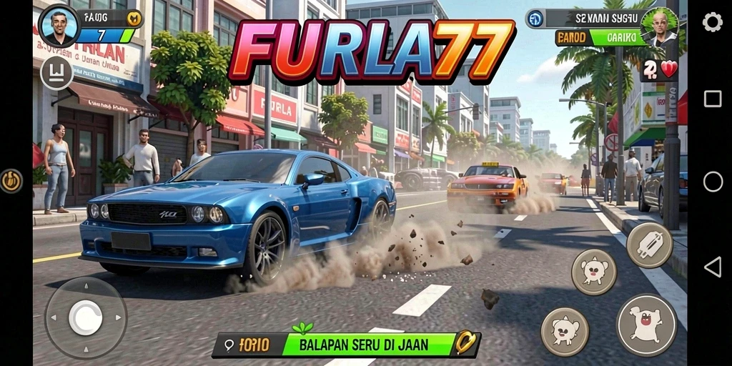 Screenshot gameplay FURLA77 dengan balapan yang intens.