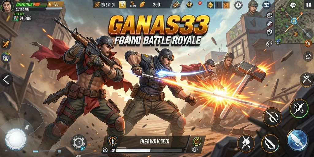 Tampilan seru gameplay GANAS33 dalam pertempuran Battle Royale.