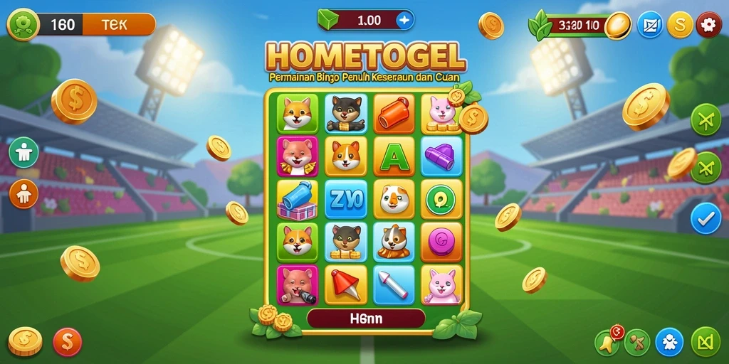Tampilan gameplay seru di HOMETOGEL dengan kartu Bingo yang berwarna.