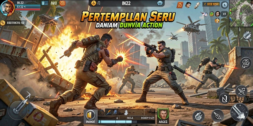 Screenshot menampilkan aksi pertempuran spektakuler di IN22.