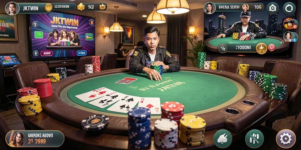 Gameplay seru JKTWIN dengan pemain aktif di meja Poker.