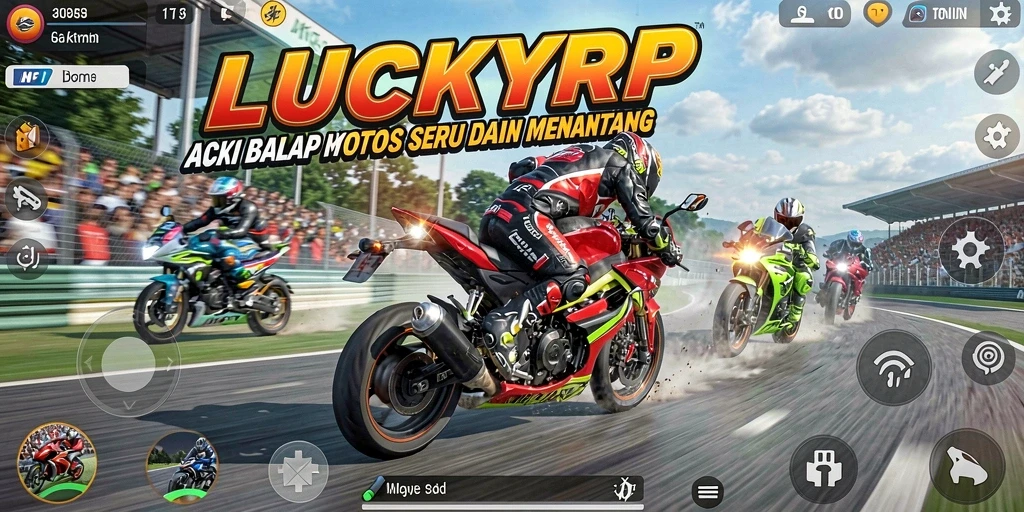 Tampilan gameplay LUCKYRP yang menegangkan dan seru saat balapan motor.