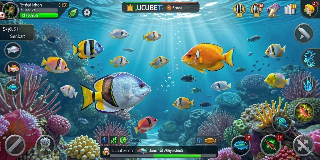 Tampilan gameplay LUCUBET saat berburu ikan.