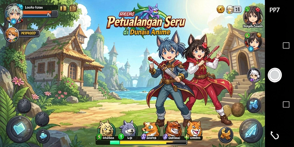 Screenshot gameplay PP7 menampilkan aksi seru karakter Anime.