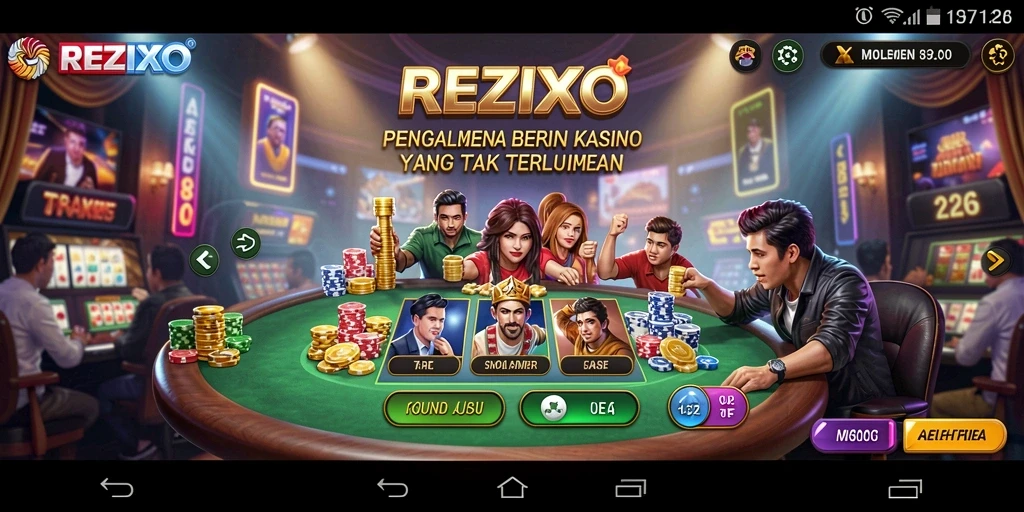 Tampilan gameplay REZIXO yang menarik dan seru dalam suasana kasino.