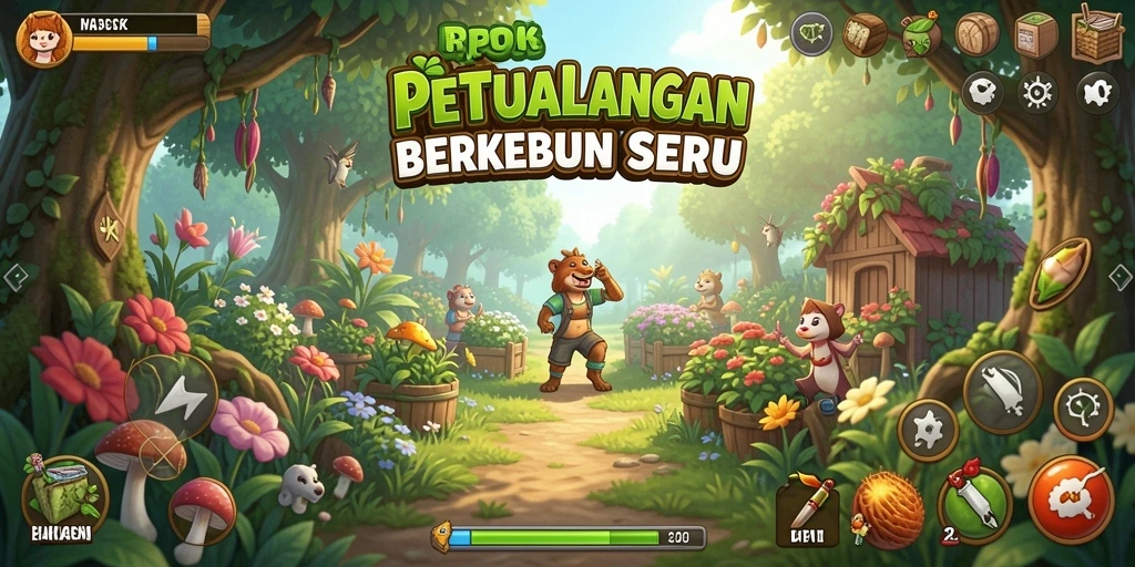 Screenshot gameplay RPOK dengan aktivitas berkebun yang menyenangkan.