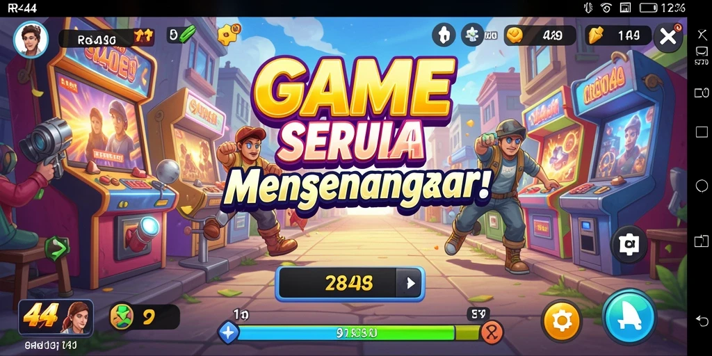 Screenshot utama RR44 menampilkan gameplay Arcade yang seru dan mendebarkan.