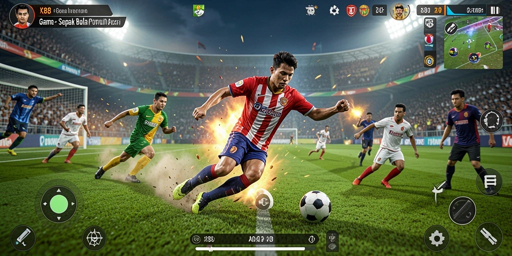 Tampilan aksi permainan sepak bola yang mendebarkan di X88.